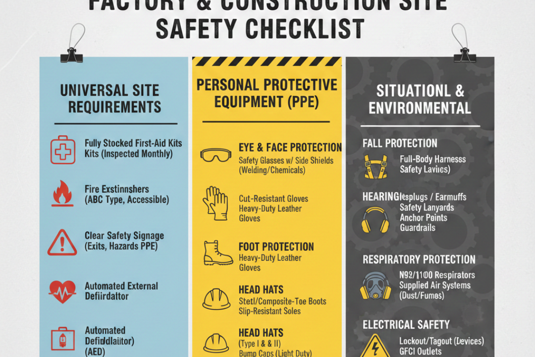 Safety Equipment Checklist for Factories and Construction Sites